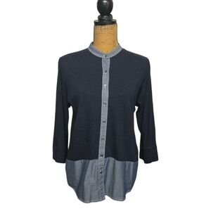 GAP Two-tone 3/4 Sleeve Mix-fabric Henley Top Shirt Sz Medium Blue